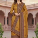 Designer embroidered neck cotton silk suit women