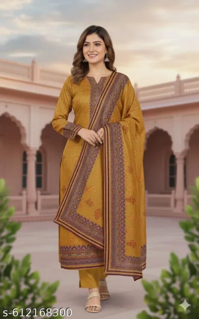 Designer embroidered neck cotton silk suit women