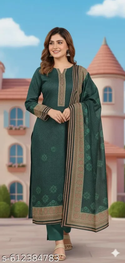 Latest design cotton silk suit women teal green