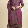 Purple embroidered cotton silk suit women