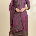 Purple embroidered cotton silk suit women